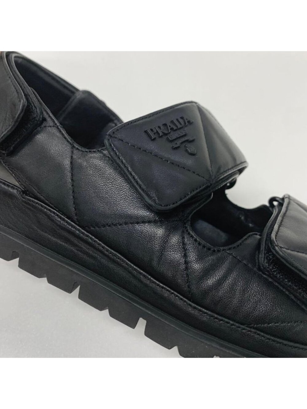 Prada Logo Padded Nappa Leather Velcro Sandals Black - Picture 9 of 10